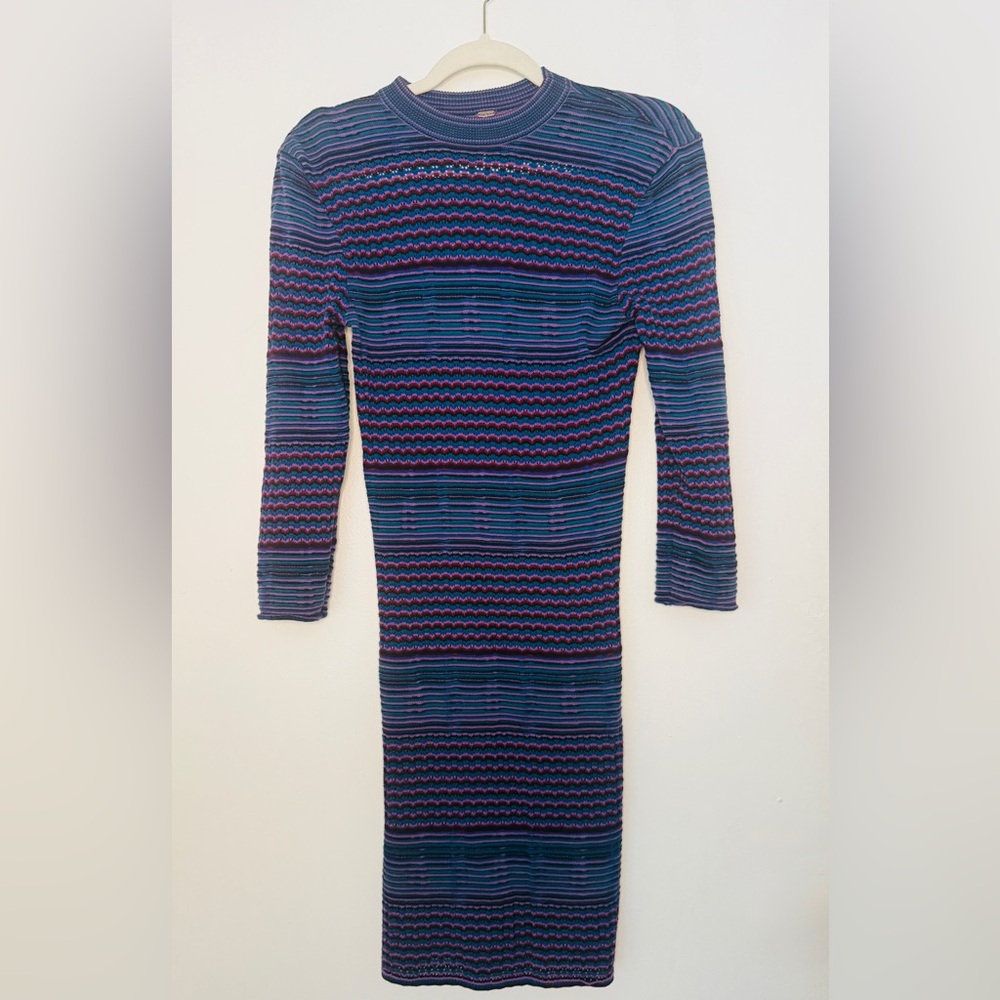 Free People Striped Knit Long-Sleeve Dress in Blue & Purple